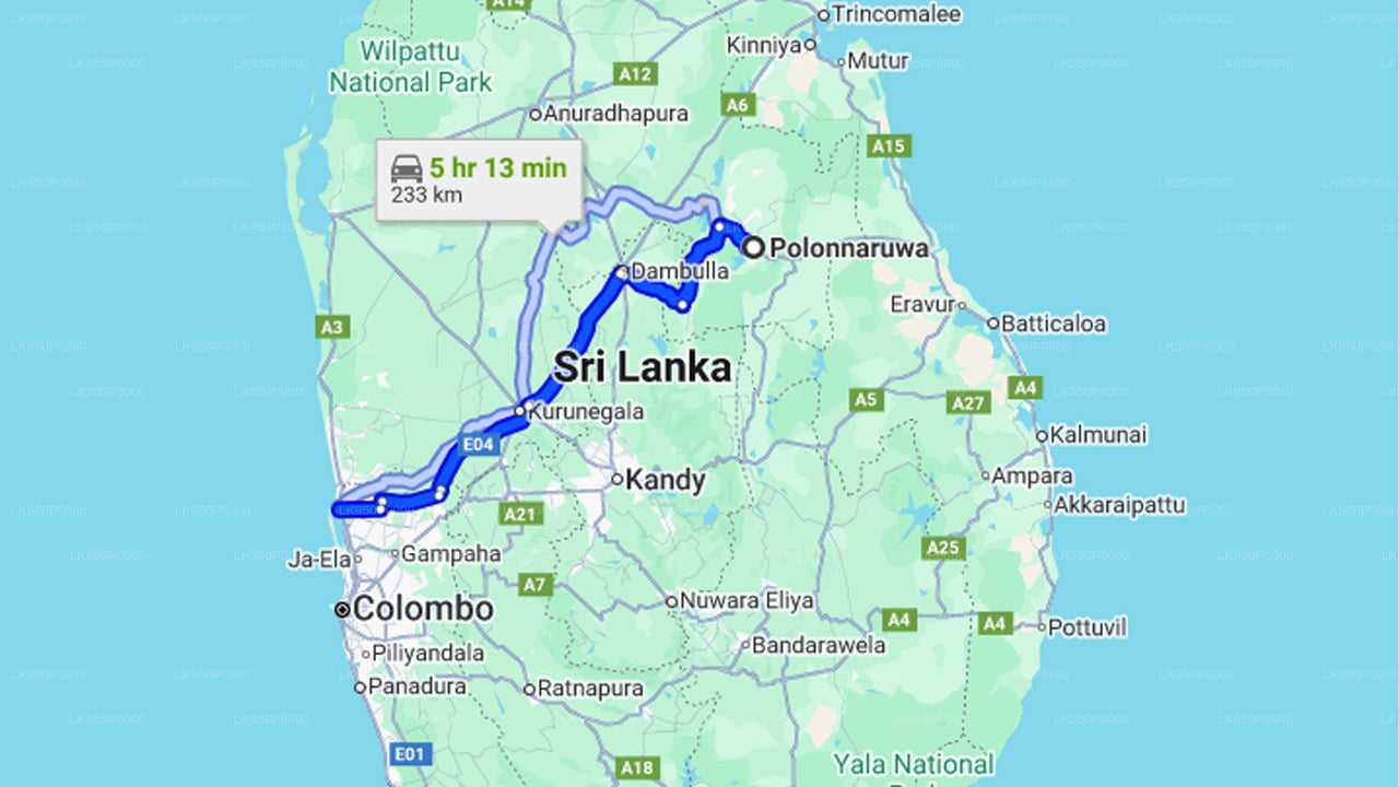 Polonnaruwa City to Negombo City Private Transfer