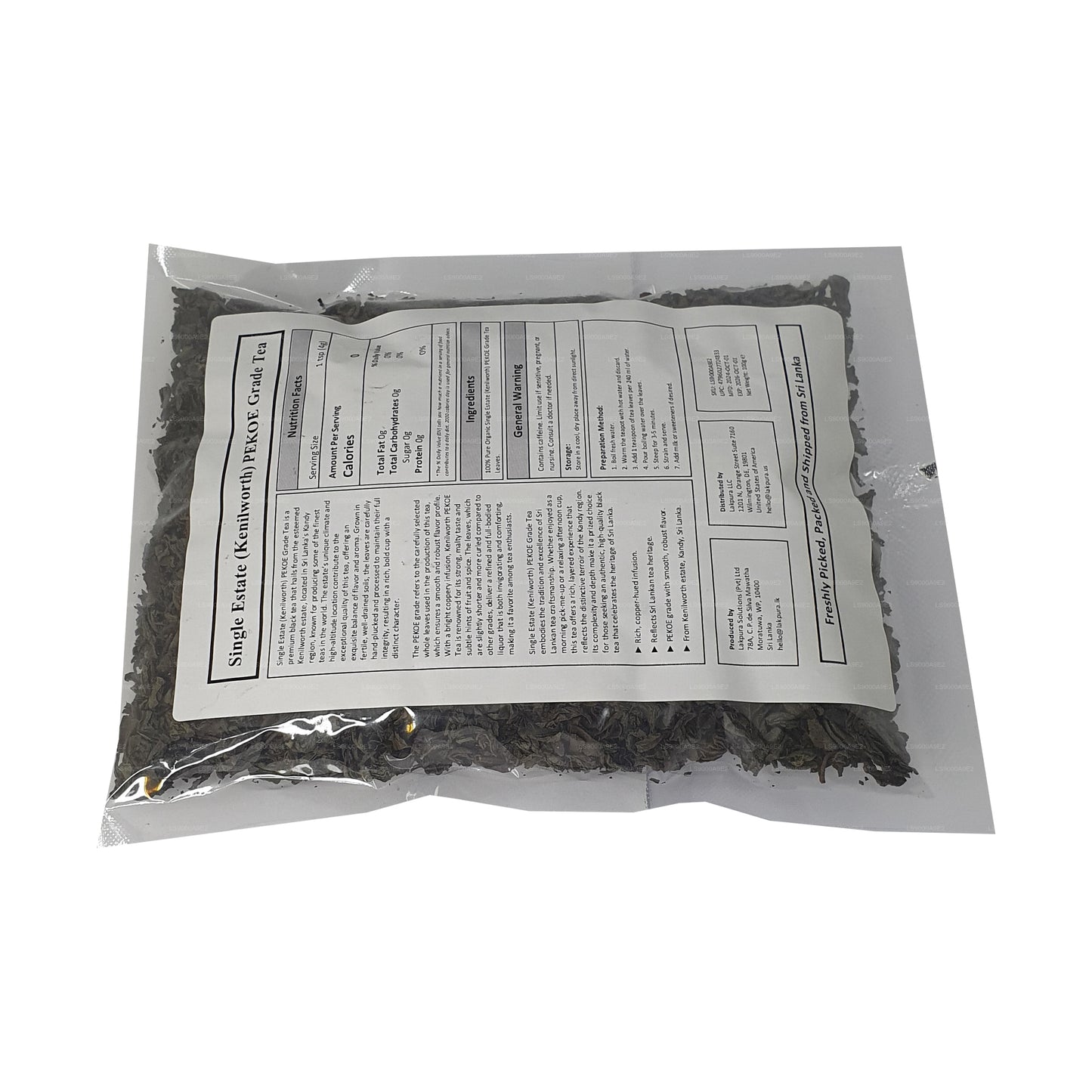 Lakpura Single Estate (Kenilworth) PEKOE Grade Ceylon Black Tea (100g)