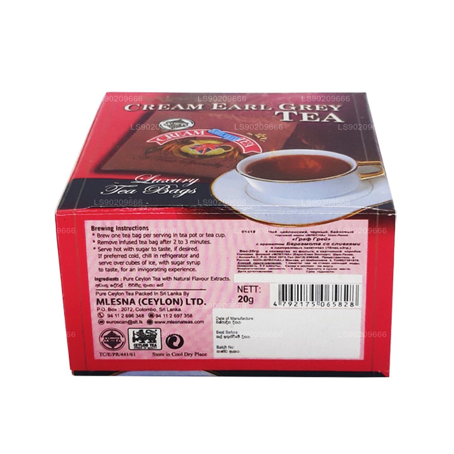 Mlesna Cream Earl Grey Tea (20g) 10 Luxury Tea Bags