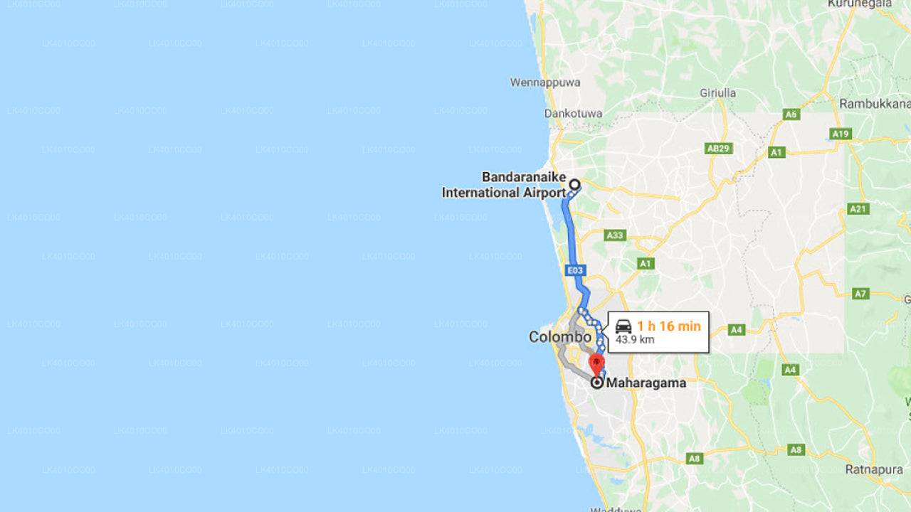 Colombo Airport (CMB) to Maharagama City Private Transfer