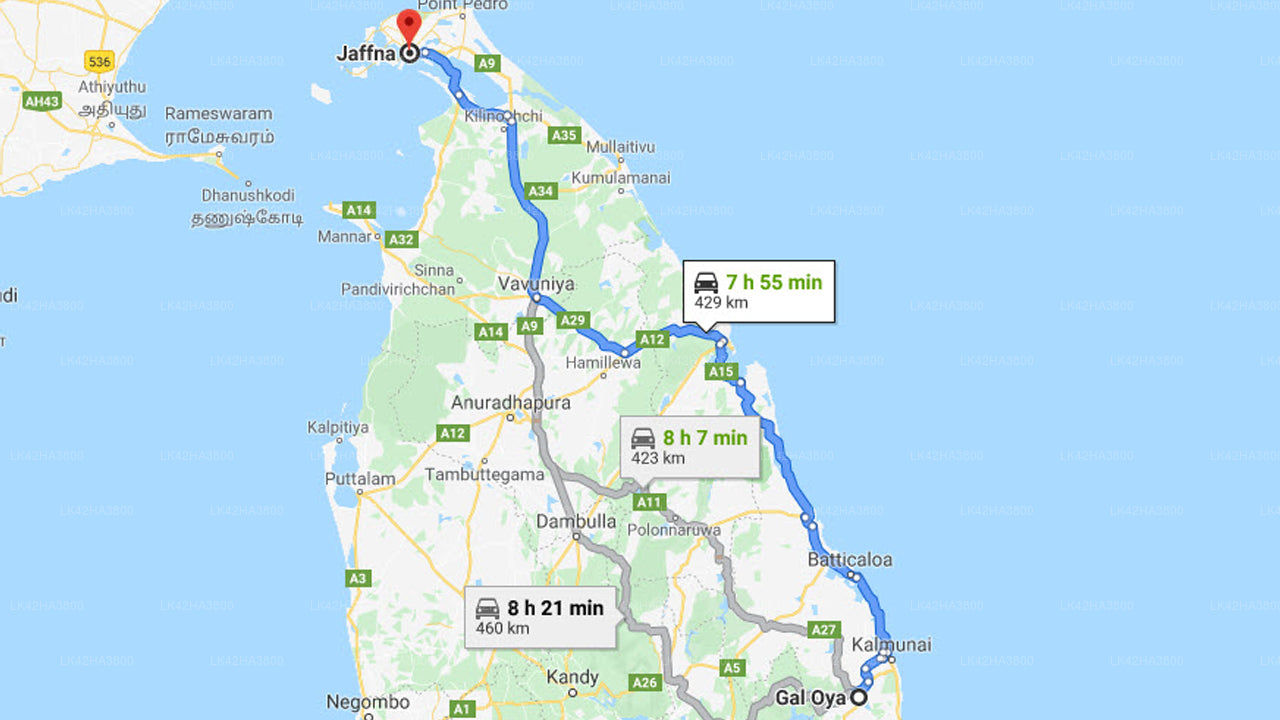 Gal oya City to Jaffna City Private Transfer