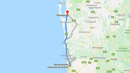 Transfer between Colombo Airport (CMB) and Horathapola Estate, Puttalam