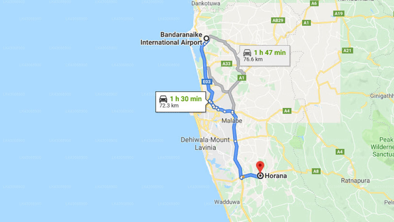 Transfer between Colombo Airport (CMB) and The Nature Lover's Inn, Horana