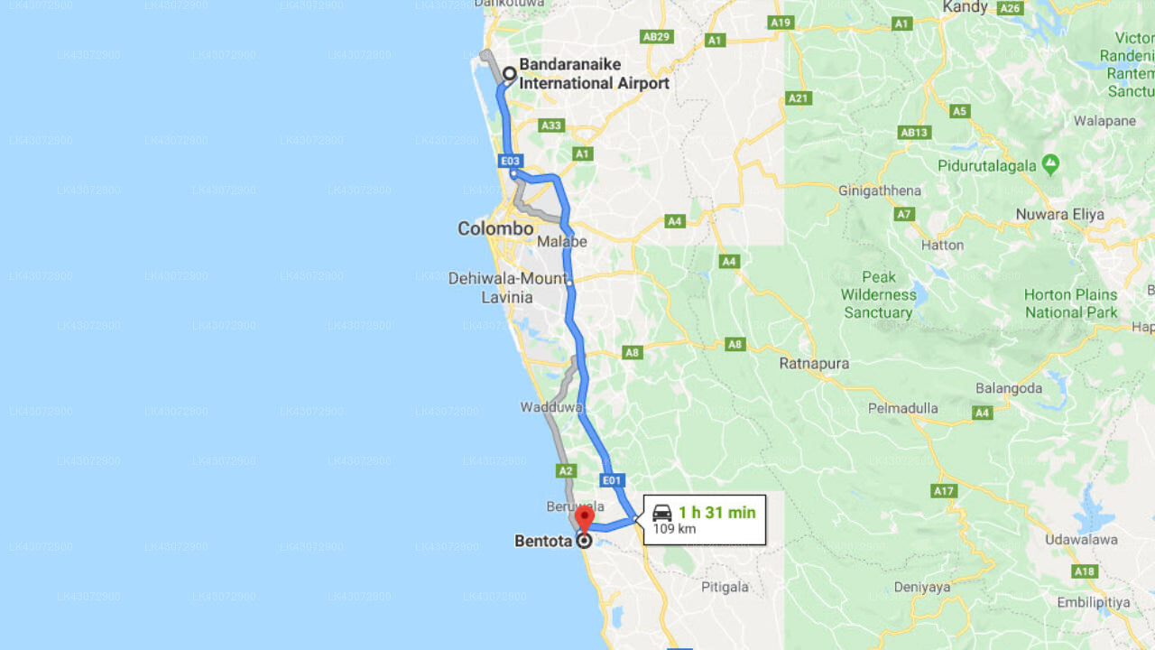 Transfer between Colombo Airport (CMB) and Hotel Bentota Village, Bentota