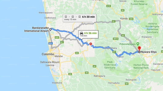 Transfer between Colombo Airport (CMB) and Heritage Pussellawa, Nuwara Eliya