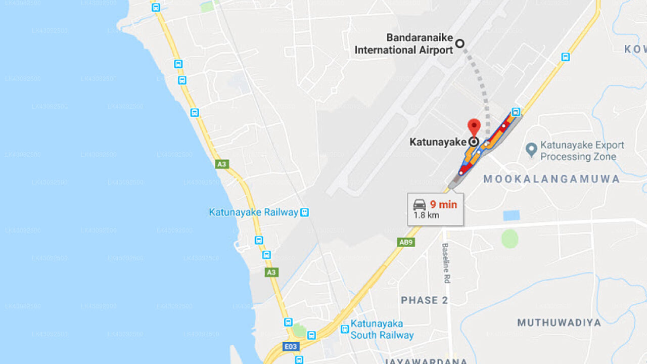 Transfer between Colombo Airport (CMB) and Motel Sakura, Katunayake