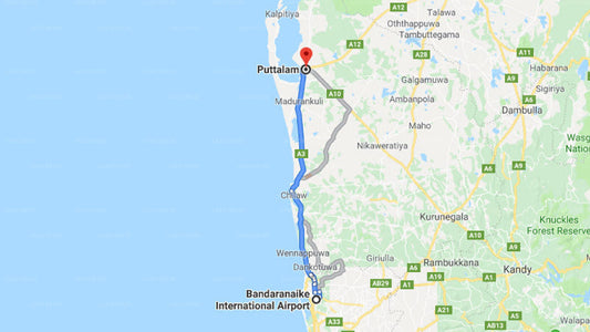 Transfer between Colombo Airport (CMB) and Dhammika Holiday Resort, Puttalam