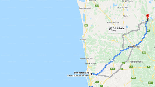 Transfer between Colombo Airport (CMB) and Mid Count Rest, Galapita