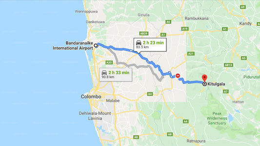 Transfer between Colombo Airport (CMB) and Rafters Retreat, Kitulgala
