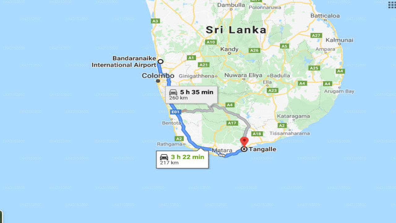 Transfer between Colombo (CMB) Airport and Coco Tangalle, Tangalle