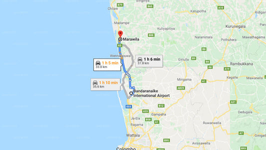 Transfer between Colombo Airport (CMB) and Platinum Marawila, Marawila