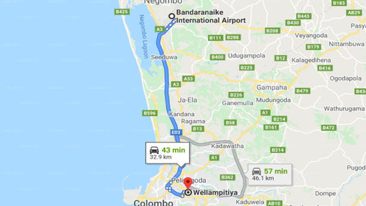 Transfer between Colombo Airport (CMB) and Amanda Creations, Wellampitiya
