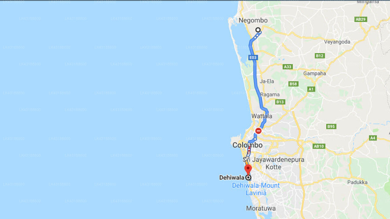 Transfer between Colombo Airport (CMB) and Frangipani, Dehiwala