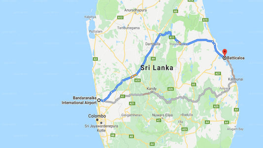 Transfer between Colombo Airport (CMB) and Hotel East Lagoon, Batticaloa