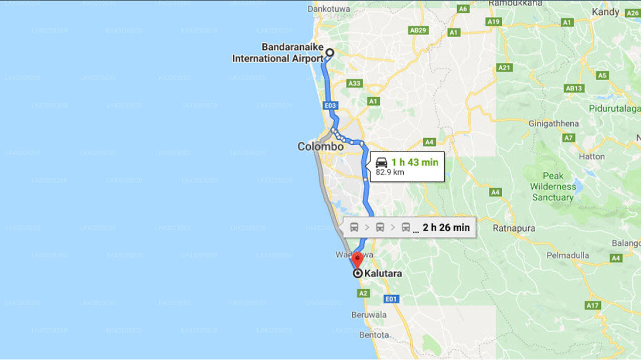 Transfer between Colombo Airport (CMB) and Anantara Kalutara Resort, Kalutara