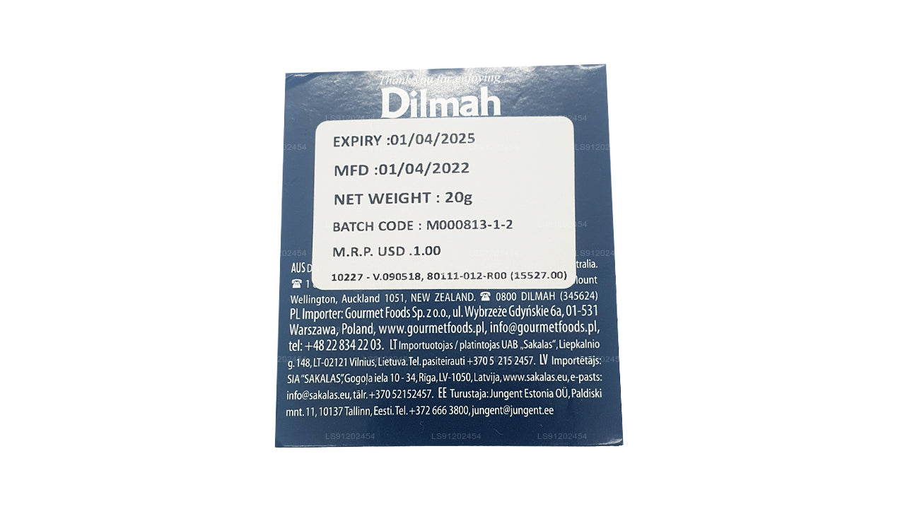 Dilmah Earl Grey Tea (20g) 10 Individually Foil Wrapped Tea Bags